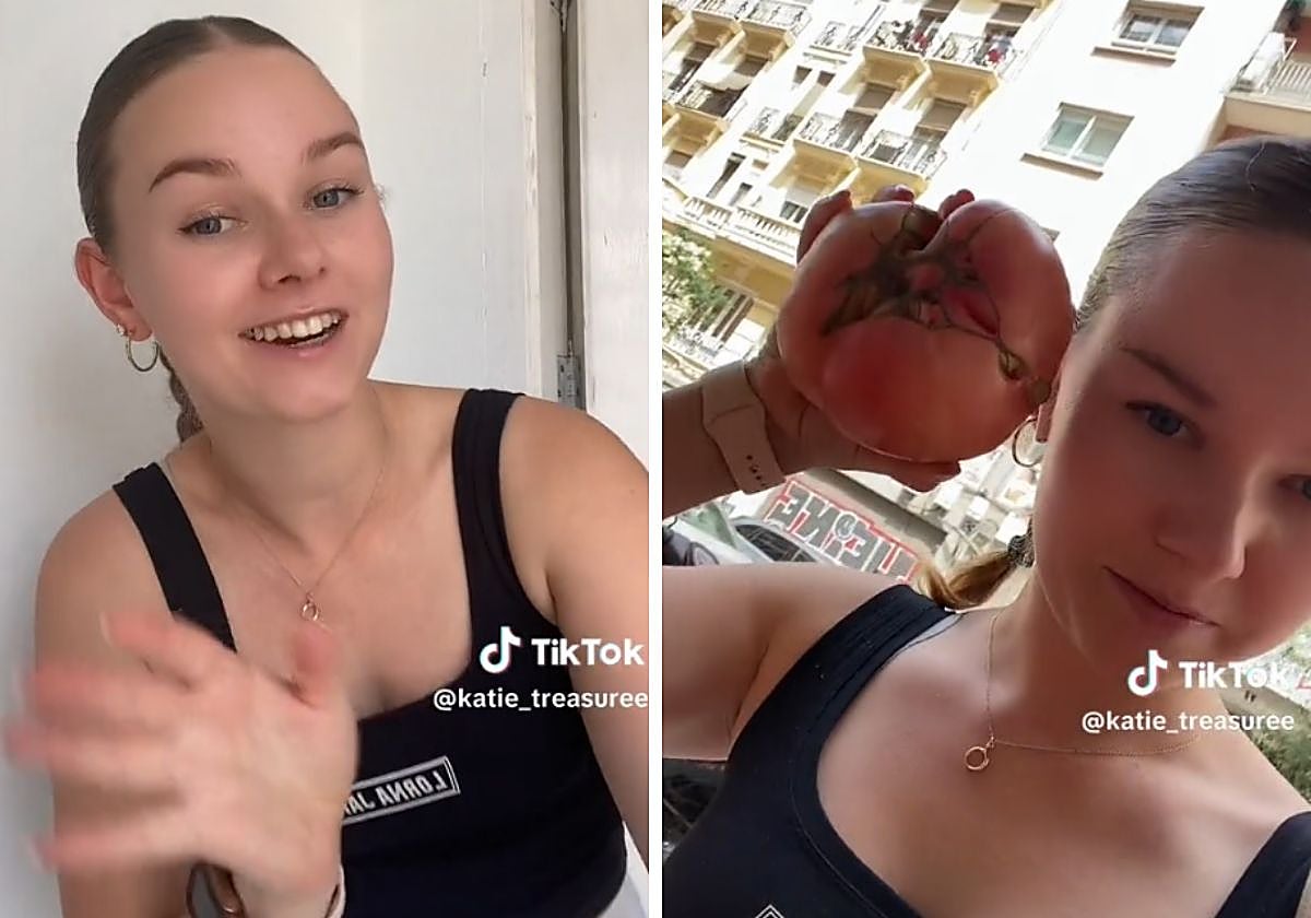 La joven se queda alucinada por el tamaño de los tomates, «son del tamaño de mi cabeza»