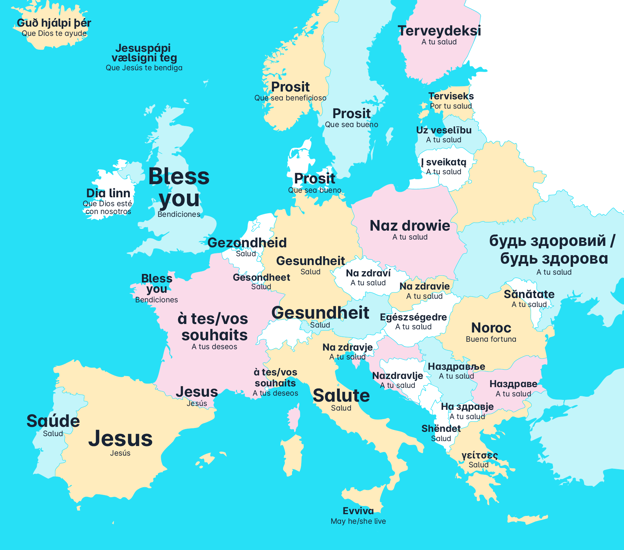 Mapa que muestra cómo responder a los estornudos en Europa