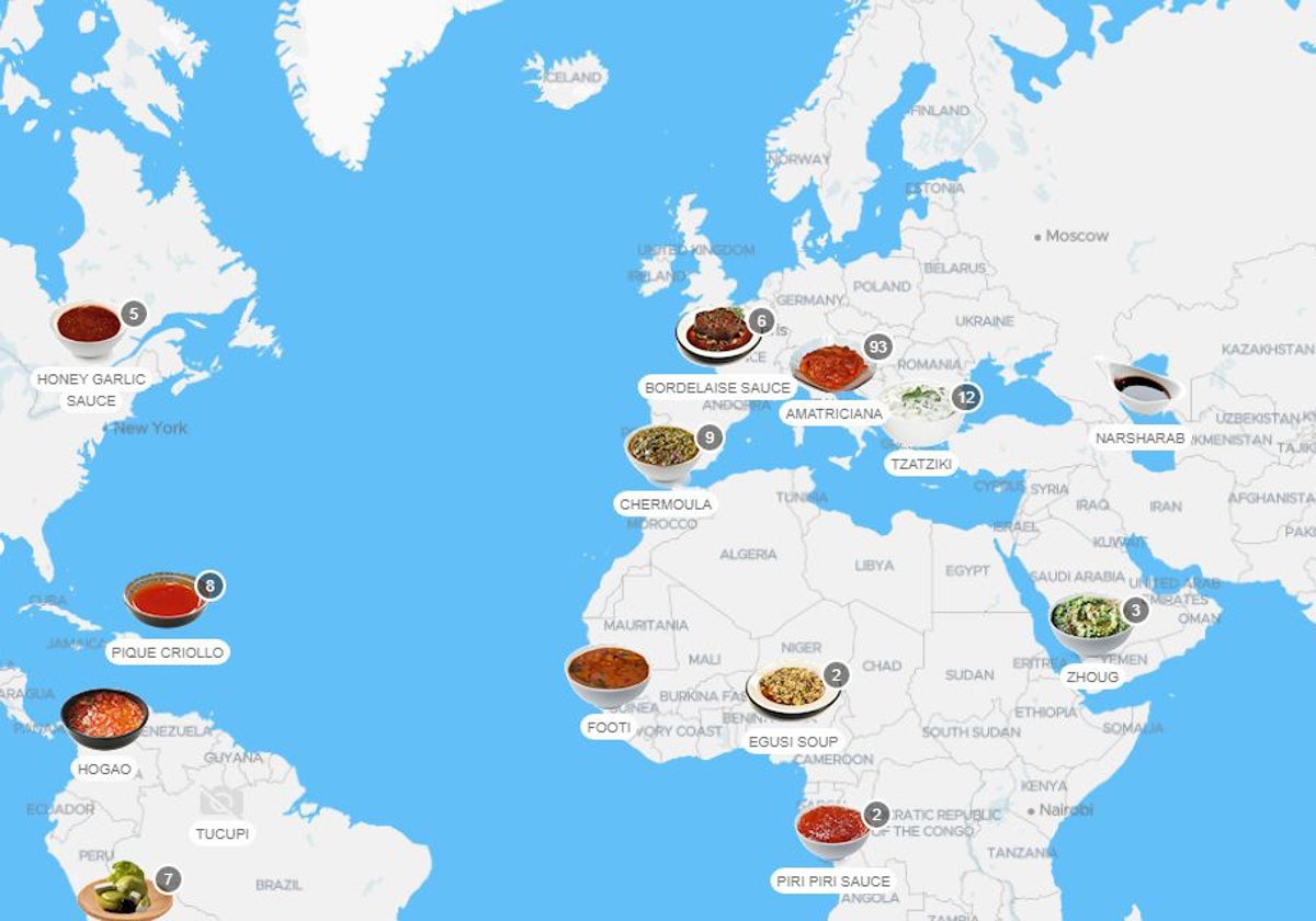 El mapa, con algunas de las salsas que aparecen