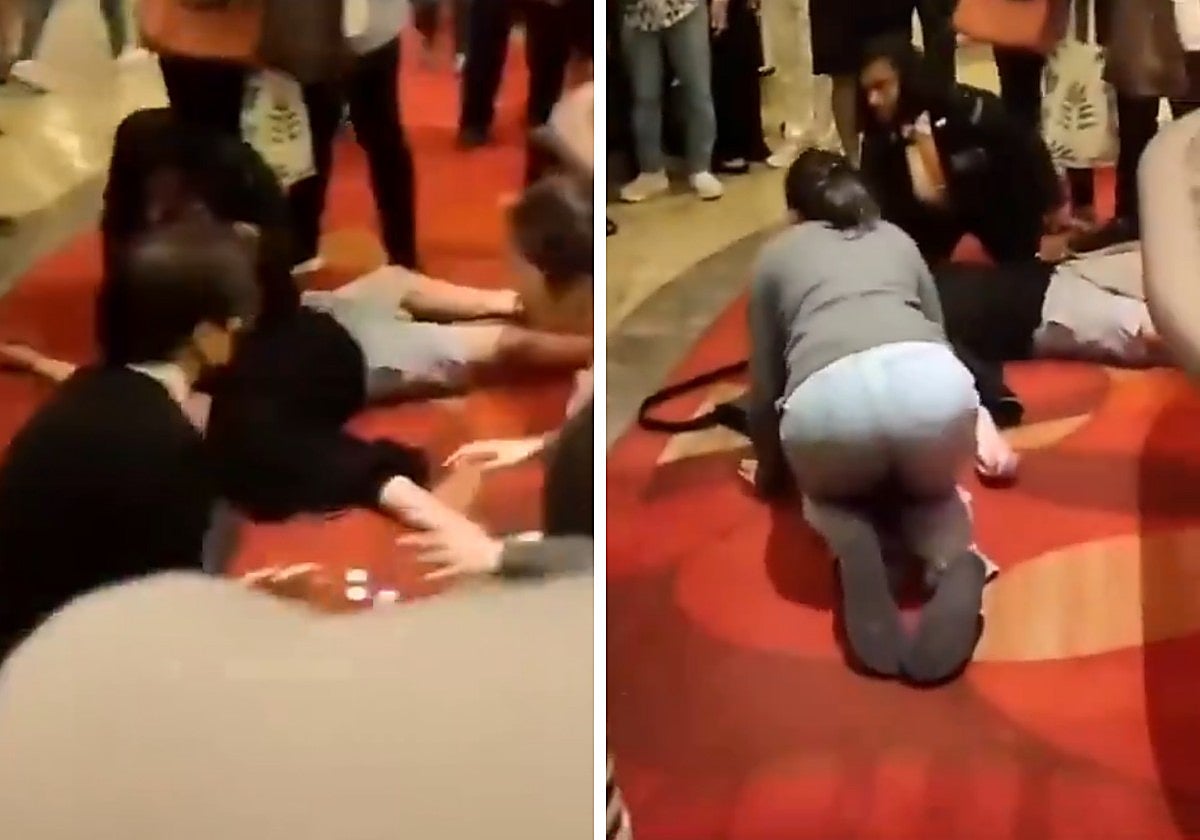 En las imágenes, se puede observar al hombre tendido en el suelo tras sufrir un paro cardíaco