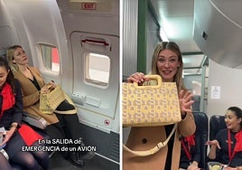 Una azafata explica lo que no se debe hacer en el asiento de emergencia de un avión