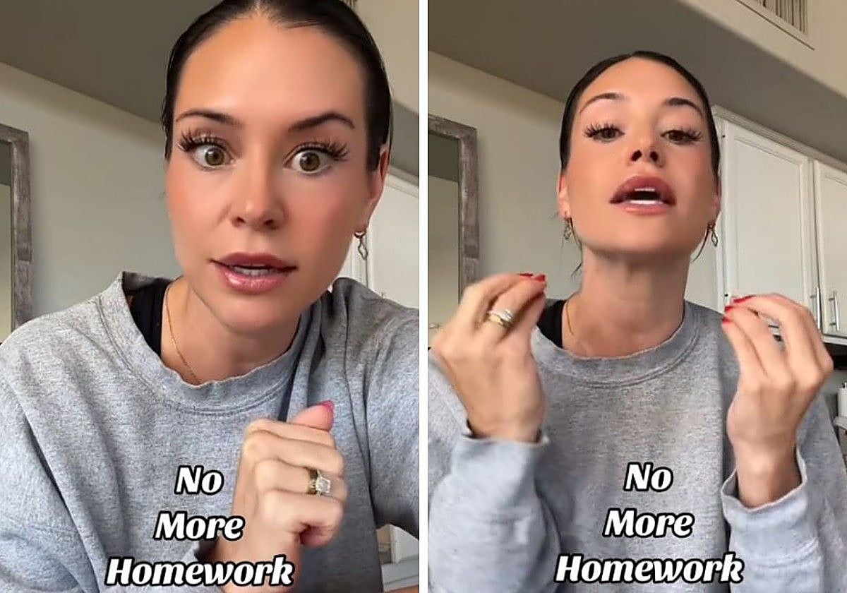 Cayley, durante el vídeo hablando sobre los deberes de su hijo pequeño