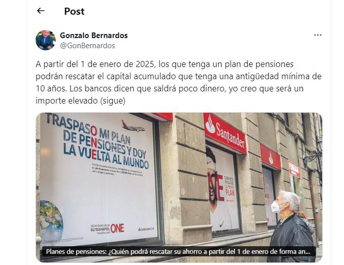 Gonzalo Bernardos tiene claro lo que pasará con los planes de pensiones a partir de 2025: «Los bancos dicen que...»