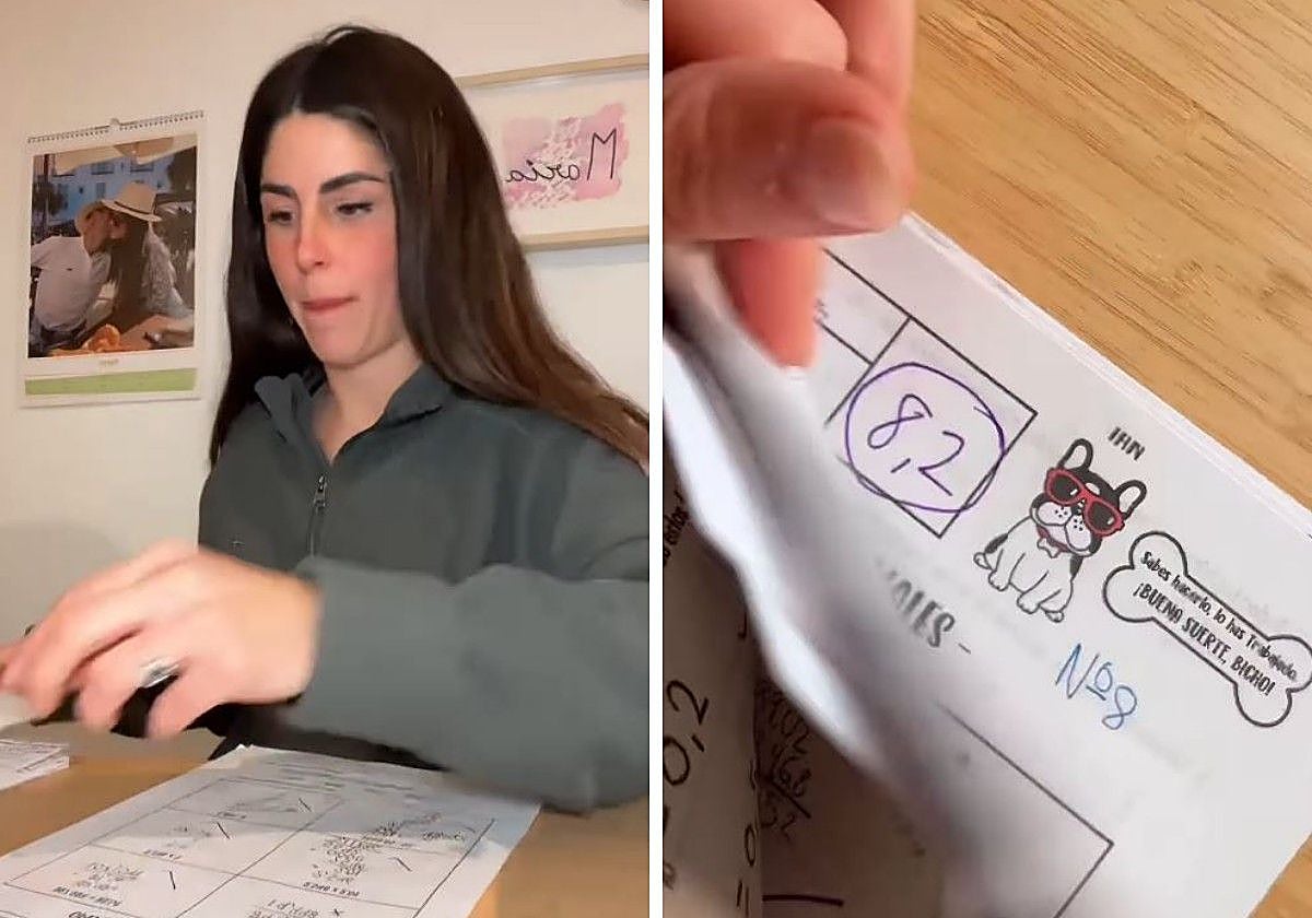 María explicando lo que hace con los exámenes por primera vez