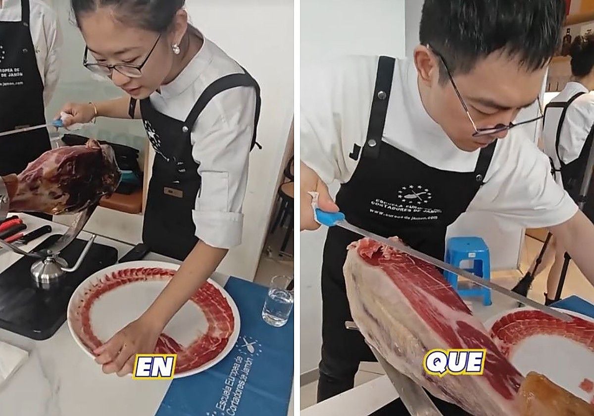 DOs cortadores de jamón de origen asiático