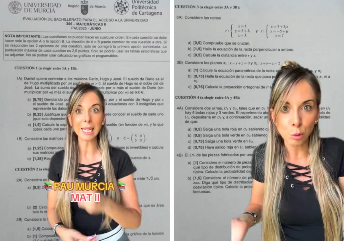 Una profesora resuelve el examen de Matemáticas II de Selectividad en Murcia y sentencia: «Lo he visto muy...»