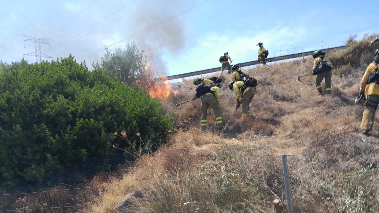 Los bomberos estabilizan en dos horas el incendio de Guillena junto a la A-66