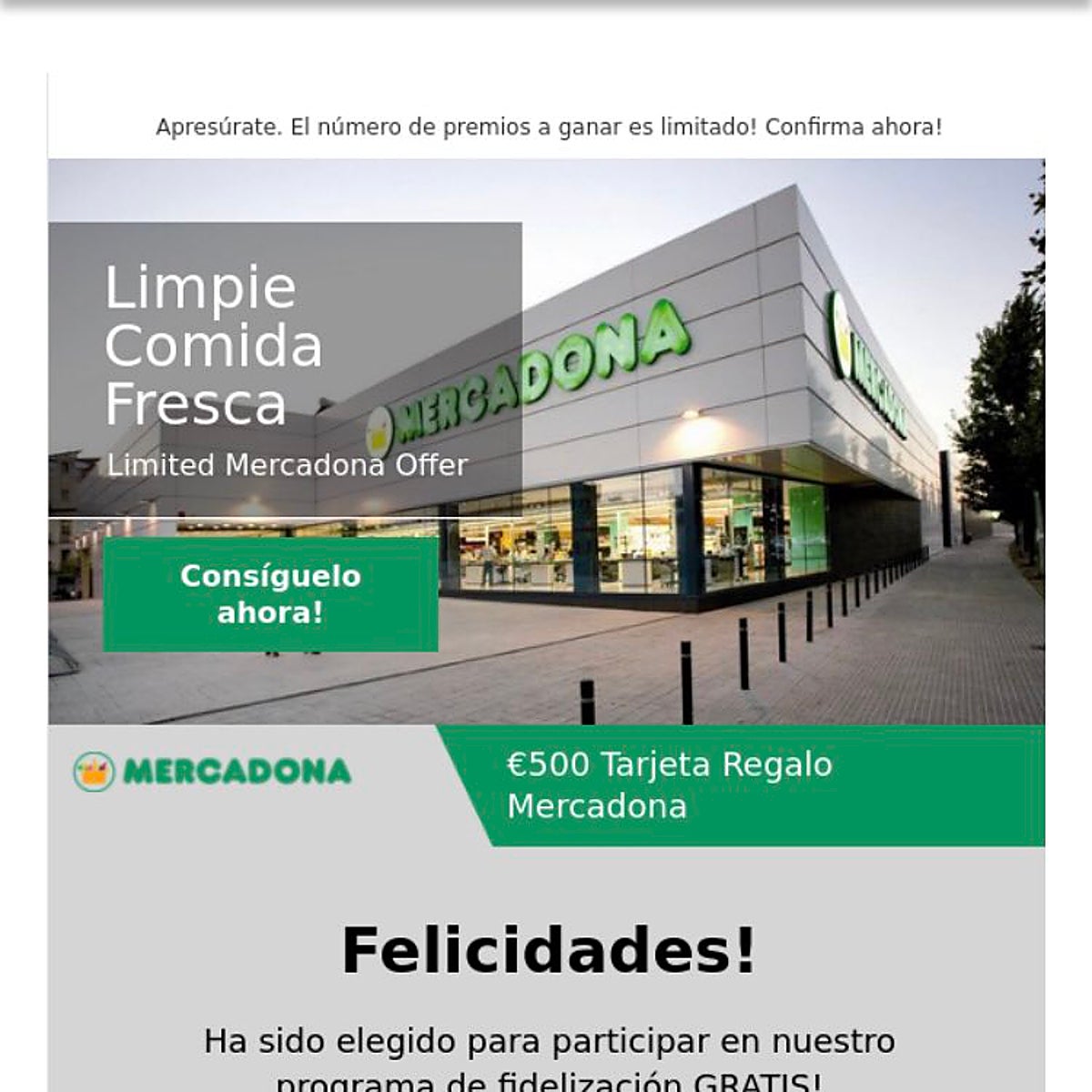 Mercadona alerta de una estafa en redes que anuncia el regalo de un bono en metálico