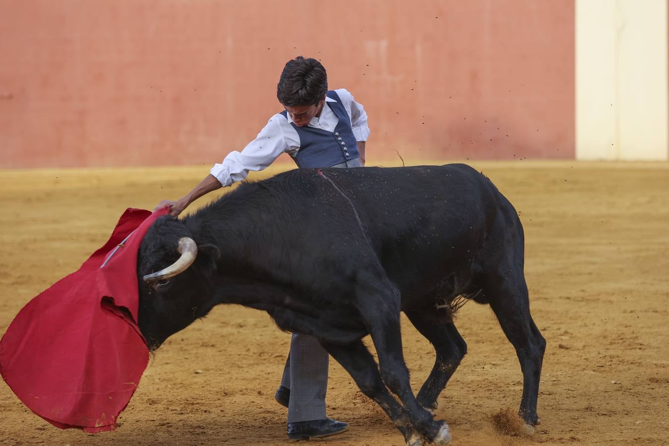 El novillero Marco Pérez, en la finca de Juan Antonio Ruiz 'Espartaco'