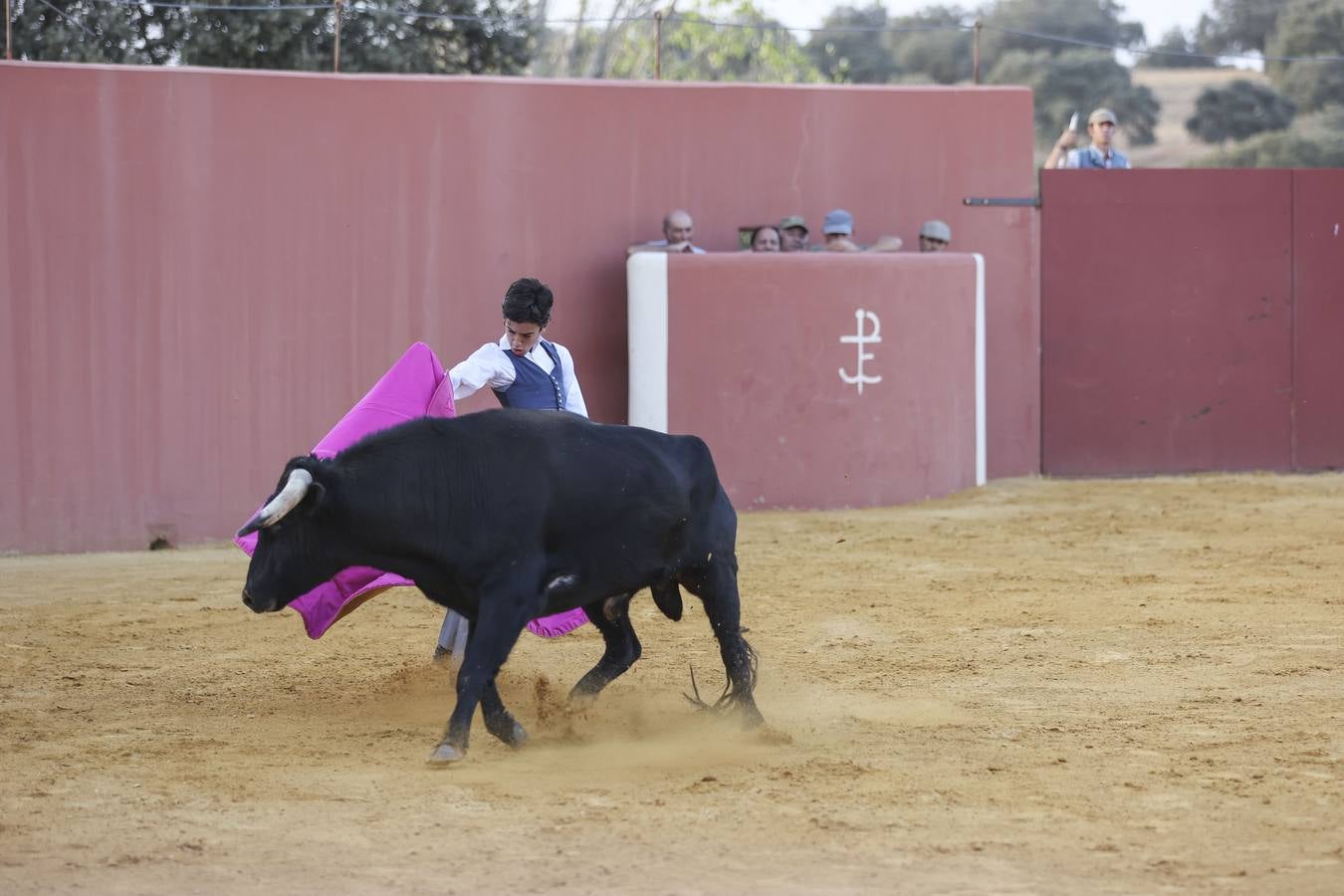 El novillero Marco Pérez, en la finca de Juan Antonio Ruiz 'Espartaco'