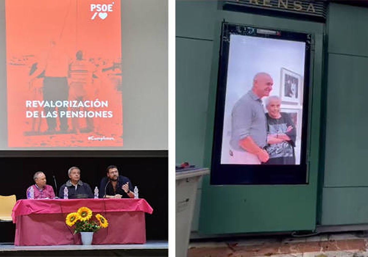 El alcalde de Guillena, en la imagen de la izquierda, habla sobre pensiones y el regidor Antonio Muñoz en el vídeo