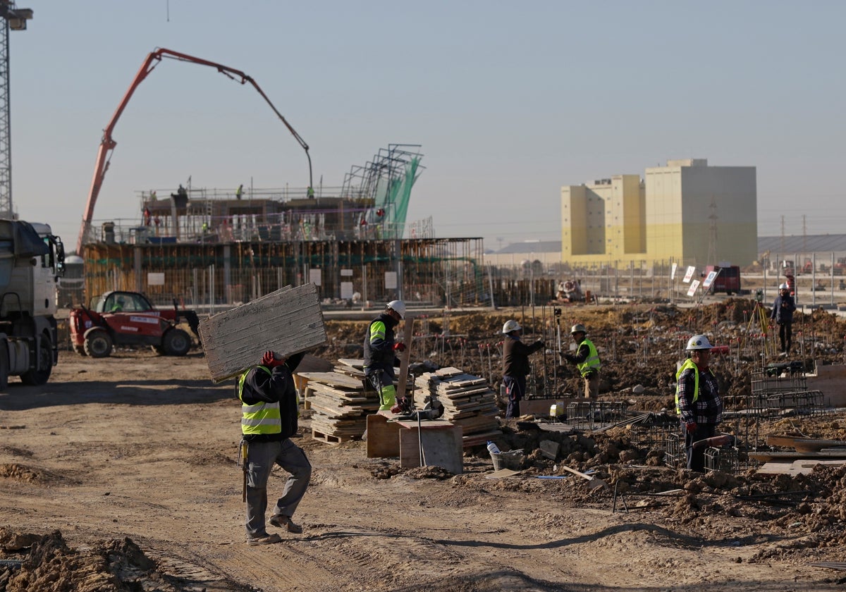 Los operarios trabajando en el nuevo barrio Isla Natura