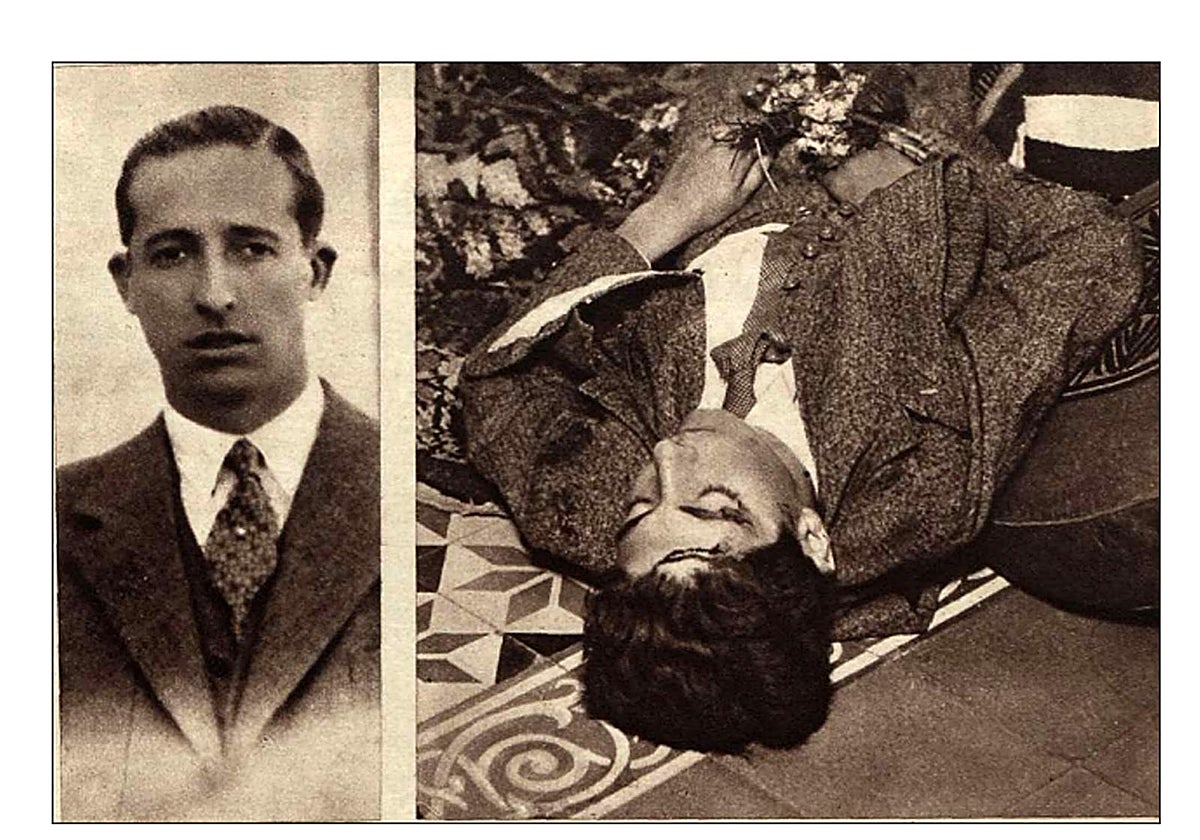 A la izquierda, el asesino que se suicidó y a la derecha el cuerpo de la víctima tal y como fue encontrado en el piso