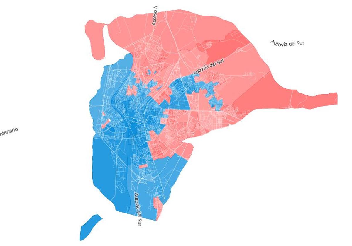 Reparto de los votos en la ciudad de Sevilla