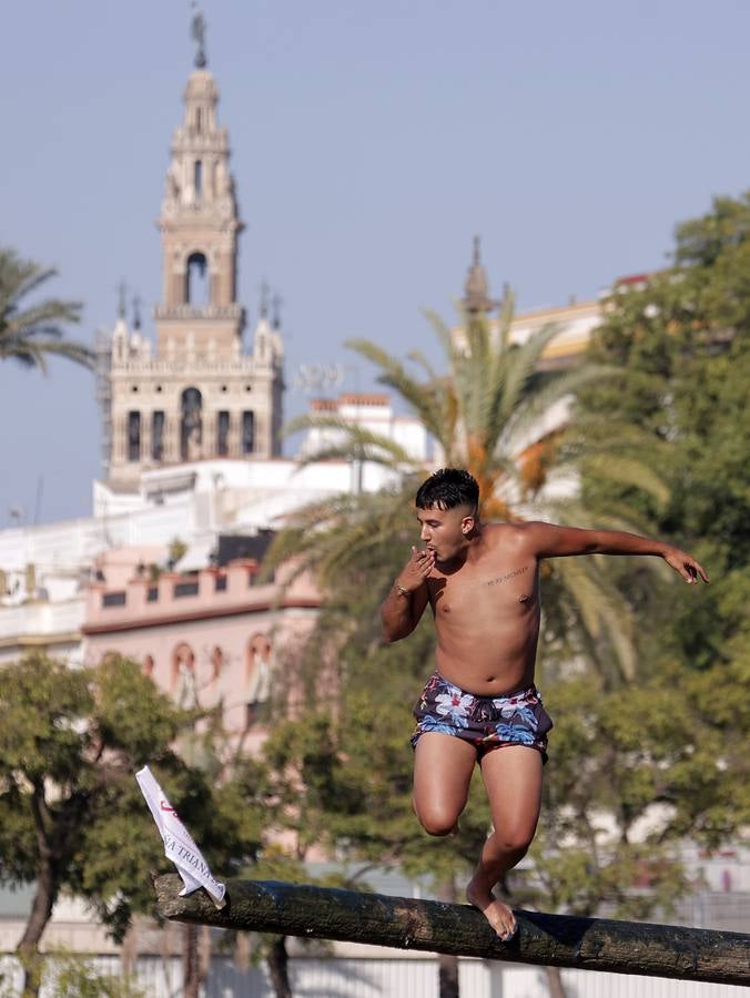 Tradicional cucaña de la Velá de Santa Ana en el barrio de Triana 