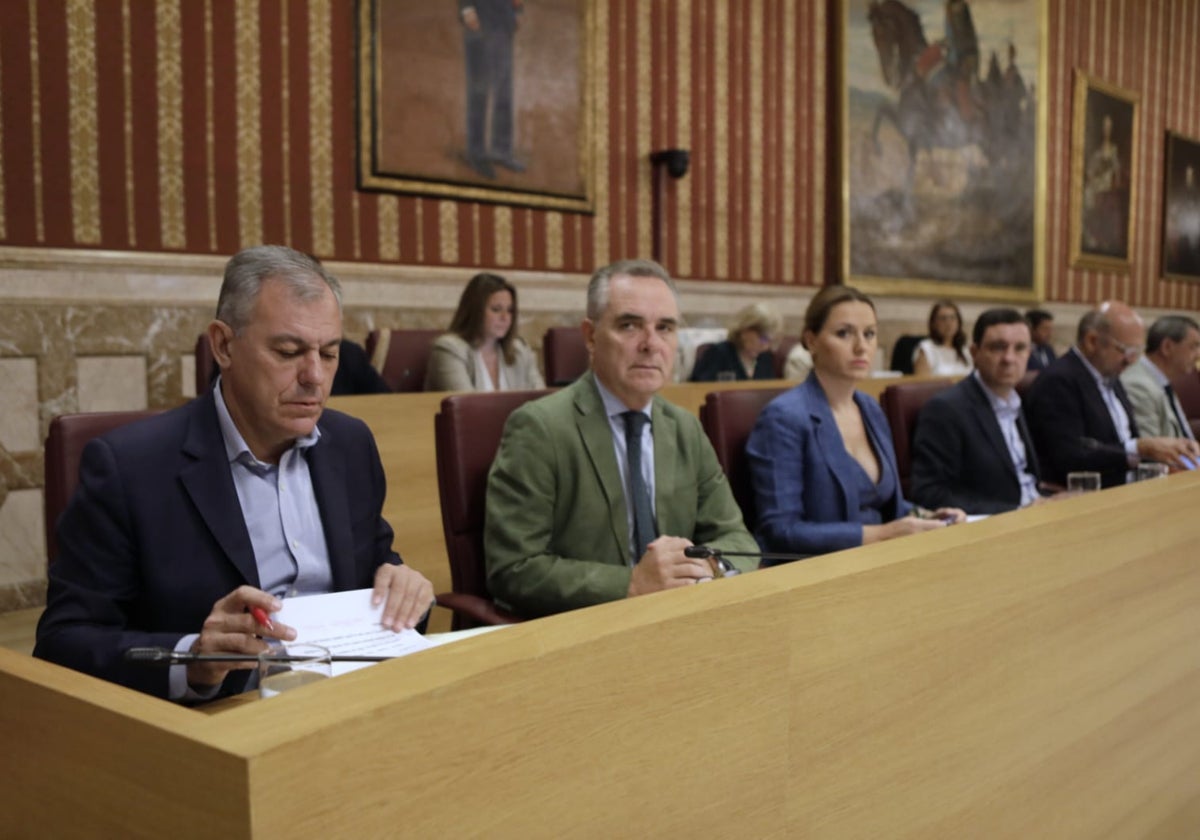 La bancada del PP en el Pleno, con Sanz, Bueno, Minerva y De la Rosa