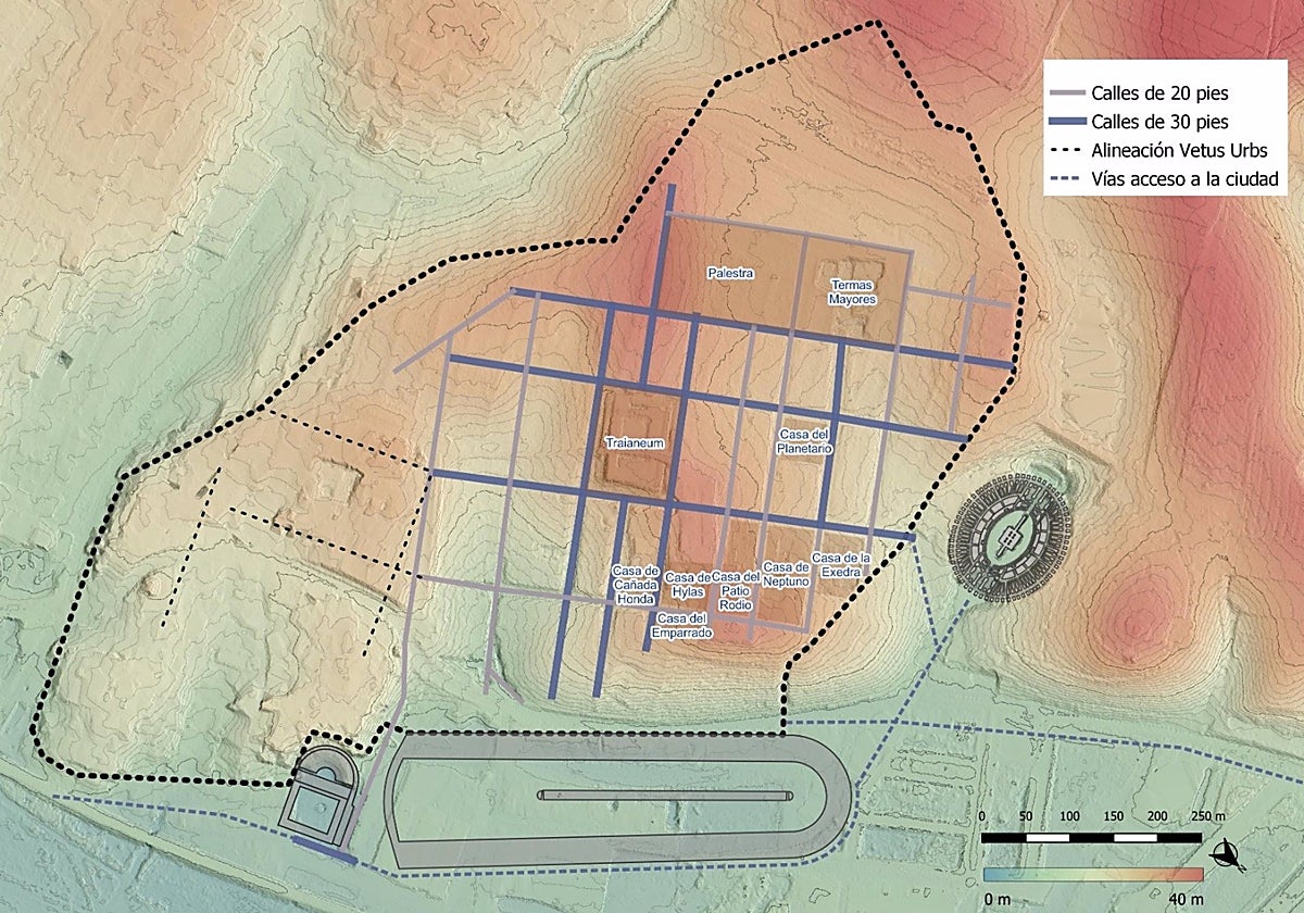 En la parte inferior del plano se encuentra la ubicación del circo de Itálica