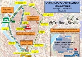 La carrera del Casco Antiguo de Sevilla de este domingo provocará cortes de tráfico entre las 7 de la mañana y las cuatro de la tarde