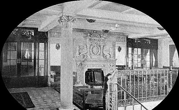 Hall del barco donde los cruceristas podían descansar junto a la chimenea