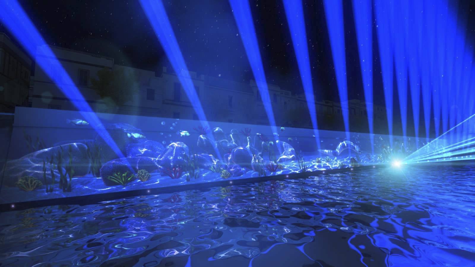 Diferentes momentos del espectáculo de luz sobre el agua que se verá en Sevilla la próxima Navidad
