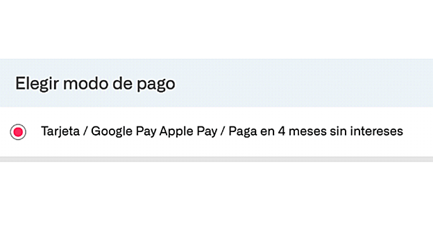 Paso en el que se elige el método de pago