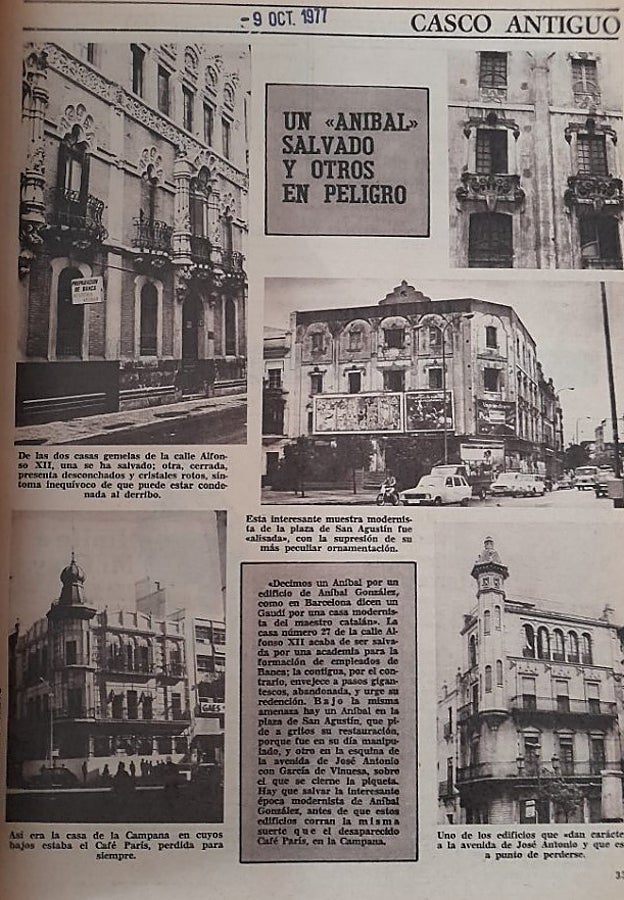 Página de 'Casco Antiguo' dedicada a distintos edificios de Aníbal González aparecida en octubre de 1977
