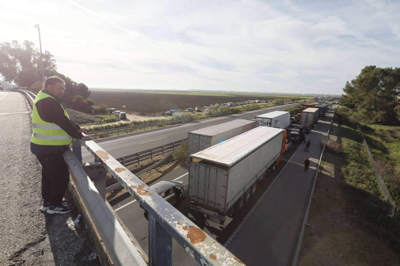 Tractorada en la AP-4 a la altura de Los Palacios y Villafranca