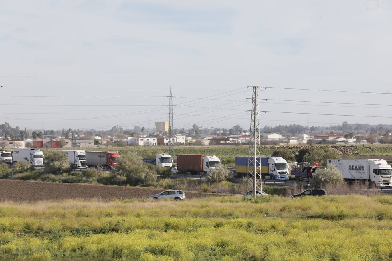 Tractorada en la AP-4 a la altura de Los Palacios y Villafranca