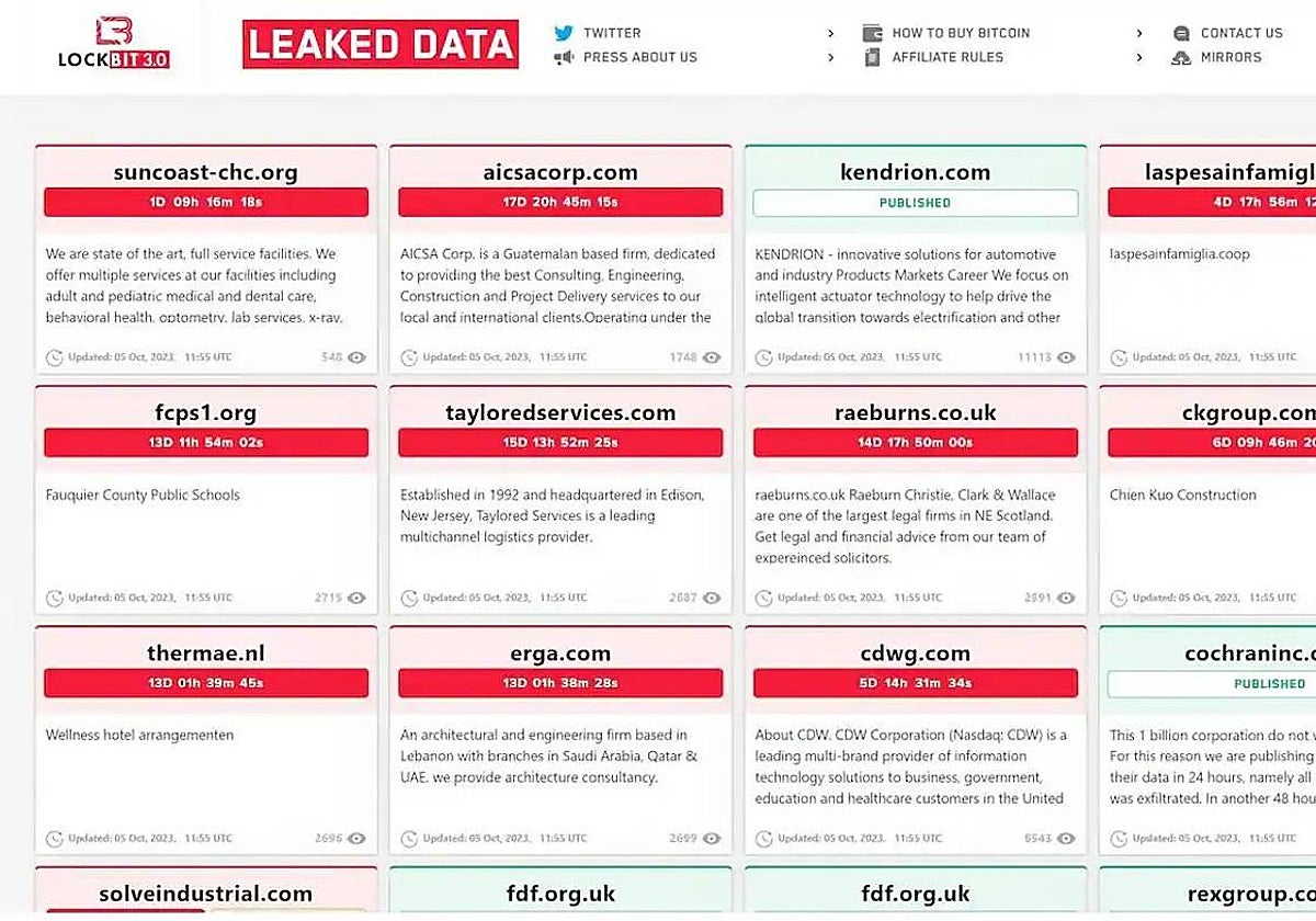Portal de lockbit en la dark web donde se exponían a las empresas que habían sido hackeadas