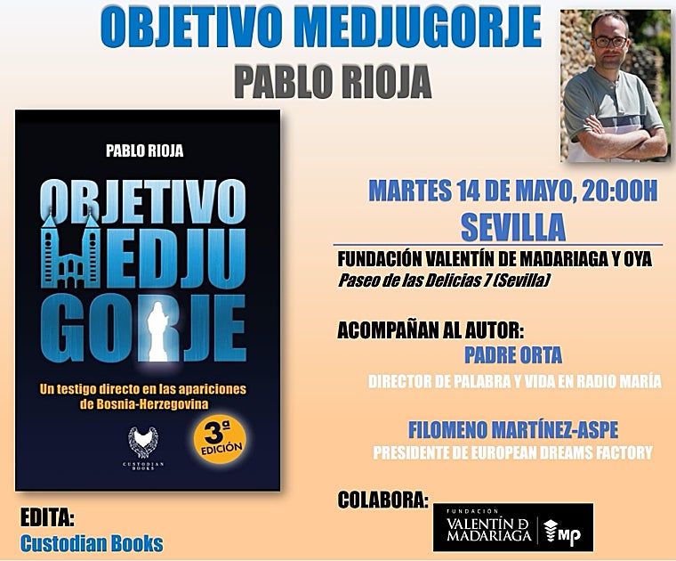 Imagen de la convocatoria del acto de presentación de 'Objetivo Medjugorje'