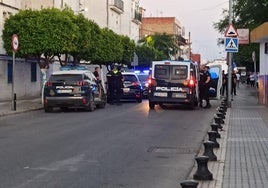 Gran despliegue policial en la 'esquina del gato' de San Juan de Aznalfarache con furgones, numerosos agentes y armas largas