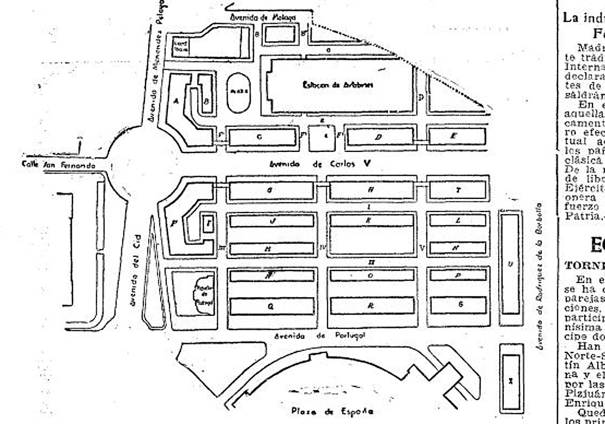 El plano con los lotes en que se había dividido el Prado para el concurso de enajenación de 1945