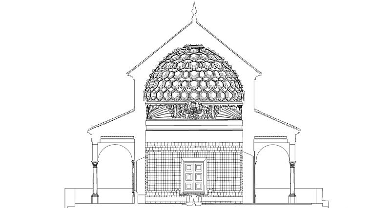 Plano en el que puede apreciarse la cúpula de madera del interior del Cenador de Carlos V