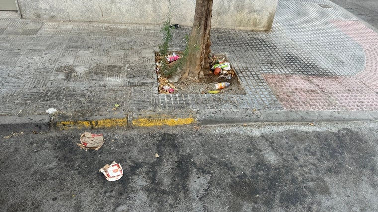 Estado de alarmante suciedad y abandono en una calle de Los Palacios y Villafranca