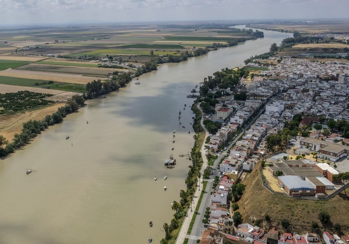 Imagen aérea del Guadalquivir, a su paso por Coria del Río