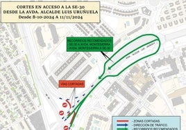 Así son los cortes de tráfico por las obras del tranvibús en el acceso a Sevilla Este por la SE-30