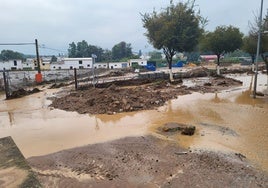 La lluvia provoca el desborde del arroyo Recache en Cantillana