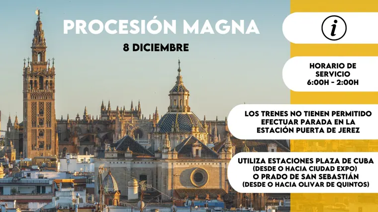 Magna Procession of Seville, mobility guide: where to park, metro and bus schedules and how to get around in the noise