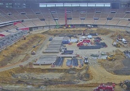 Las obras del estadio de la Cartuja de Sevilla dejan ver ya el nuevo anillo de graderío