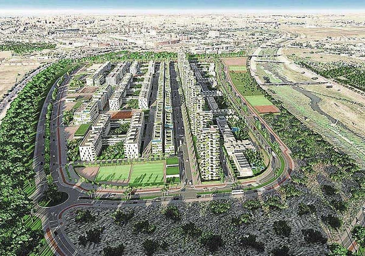 Recreación del futuro barrio del Pítamo, en Sevilla