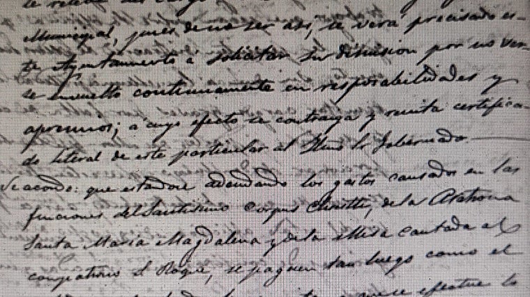 Párrafo del documento encontrado en el que especifican que San Roque es copatrono de Arahal