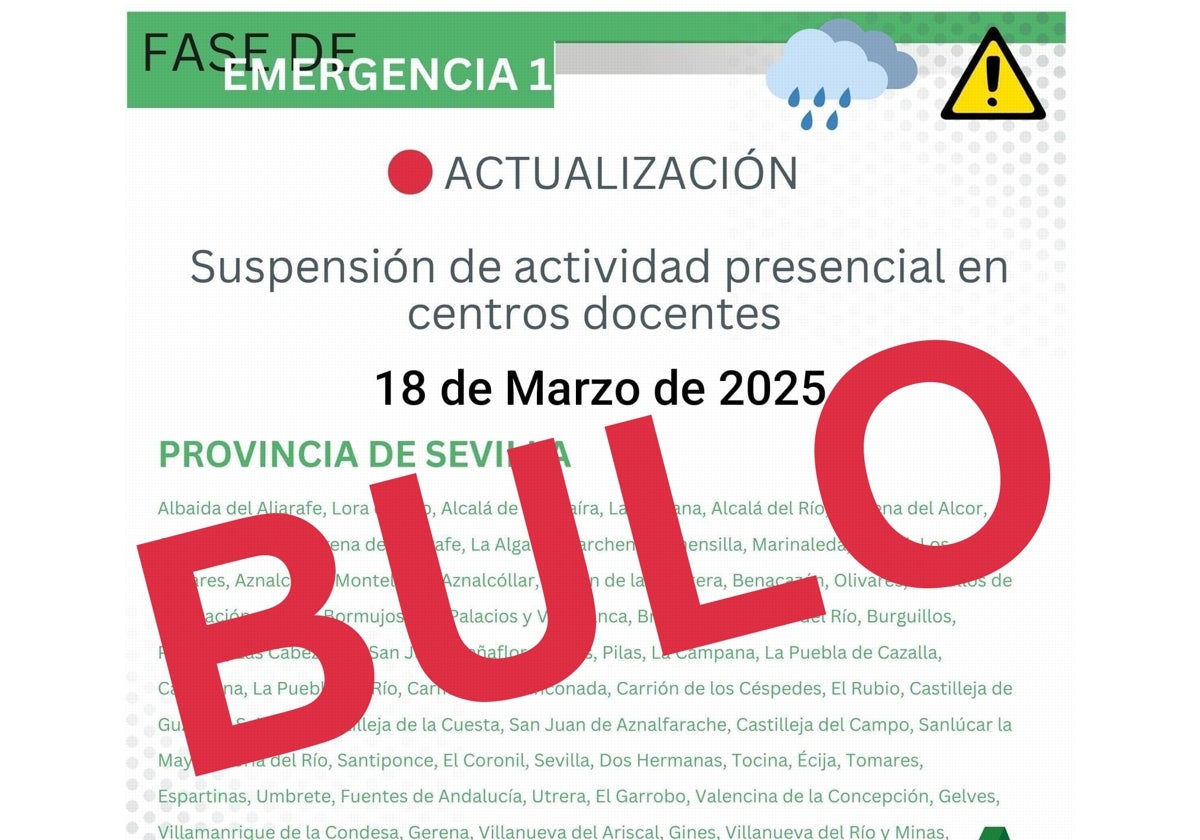Este mensaje de las redes es un bulo: el martes 18 de marzo sí hay clases en la provincia de Sevilla
