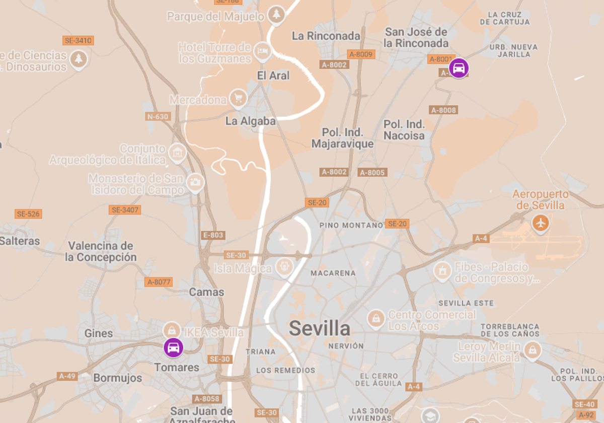 Mapa de Sevilla con los dos nuevos radares