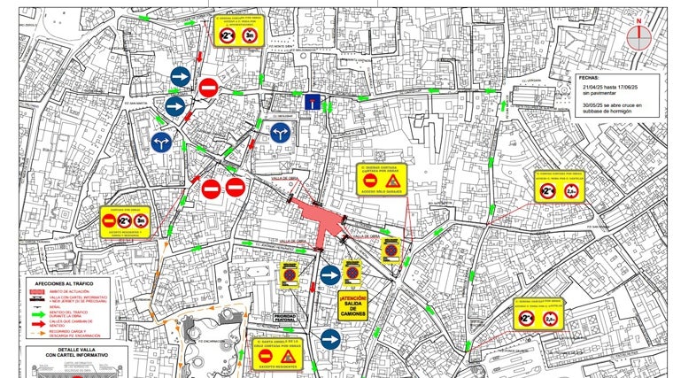 Mapa de las obras que se van a acometer y los cortes de tráfico