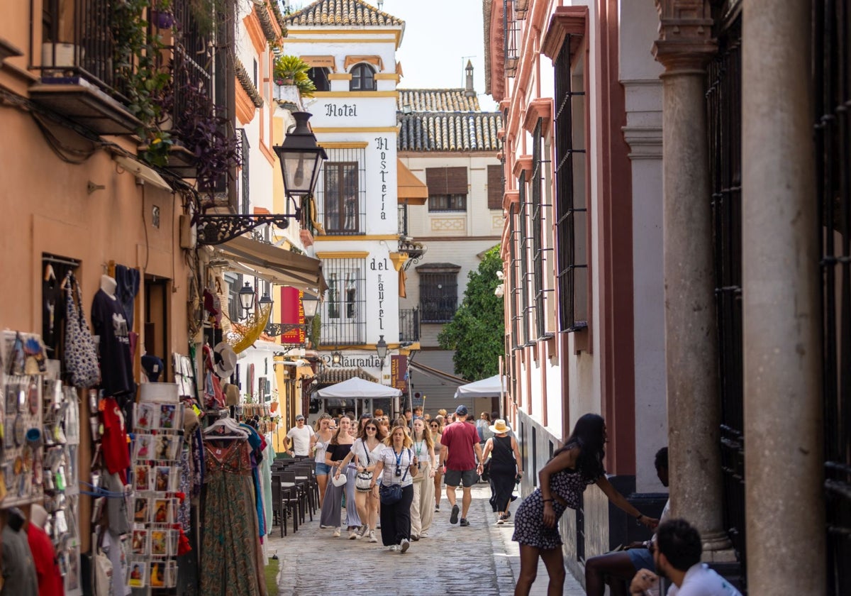 Una de las calles del barrio de Santa Cruz, con la plaza de los Venerables al fondo