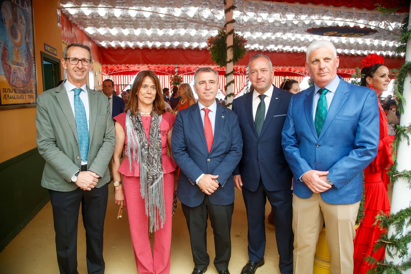 Recepción de la peña El Tranvía. Fernando Arteaga, Candi de la Banda, Benito Mateos Nevado, Rafael Sáez y Alberto García Romera