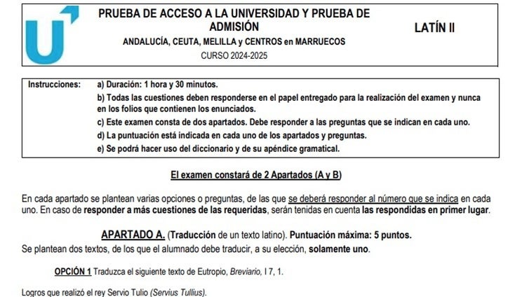 Así ha sido el examen de Latín II en la Selectividad 2025 en Andalucía