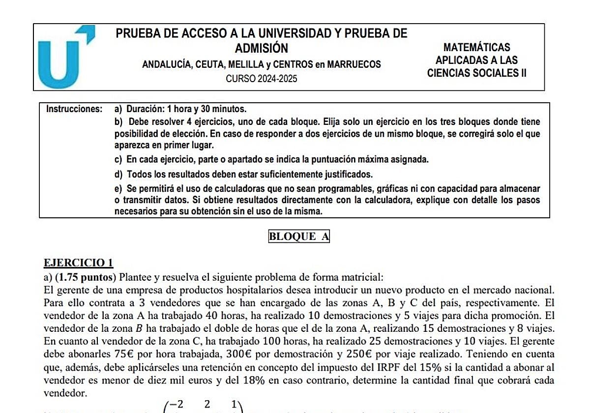 Así ha sido el examen de Matemáticas Aplicadas a las Ciencias Sociales en la Selectividad 2025 en Andalucía