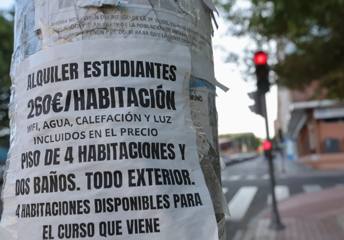 Anuncio de alquiler de habitaciones a estudiantes