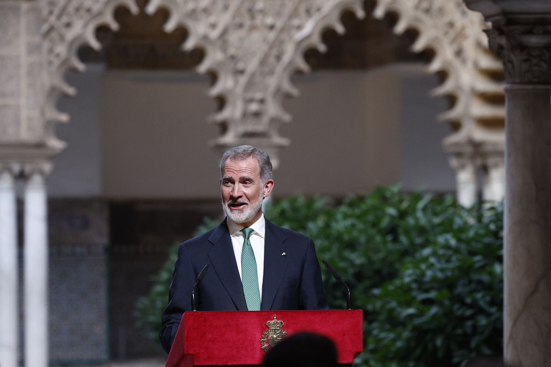 El rey Felipe VI pronuncia un discurso durante la cena de gala que ofrecida este domingo